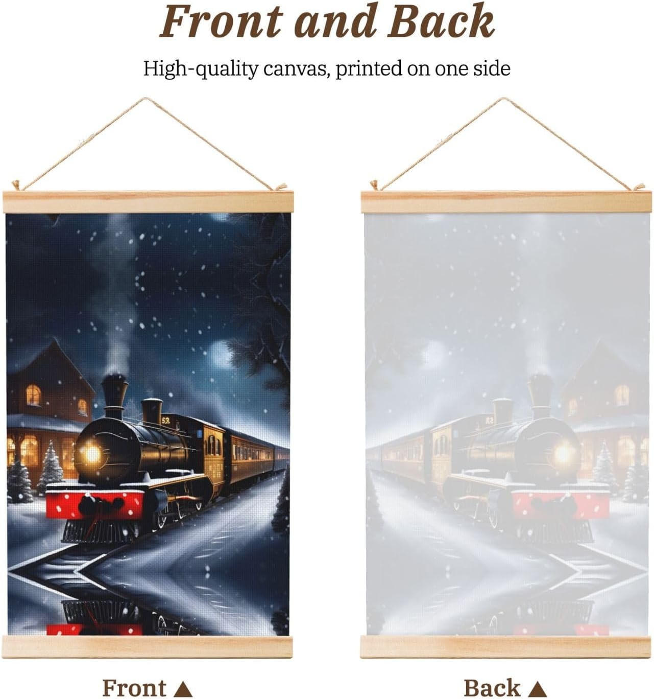 Winter Christmas Snow Night Railway Train Print Poster Hanger,Hanging Poster, Poster Frame,Wood Poster Hanger, For Wall Hanging