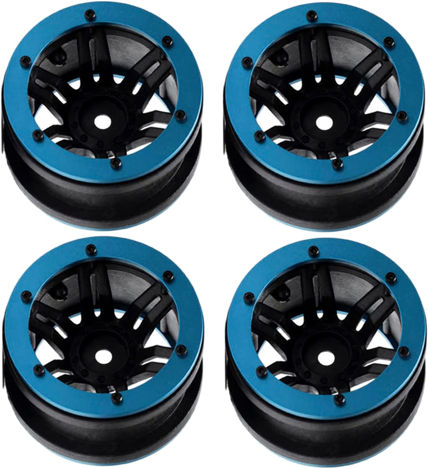 4PCS Plastic Plating 2.2 Inch Beadlock Wheel Rim Wheel for 1/10 RC Rock Crawler Car Truck for Tamiya Redcat Axial TRX4 Wraith SCX10 CC01 D90 TF2 Parts(Blue/Black)