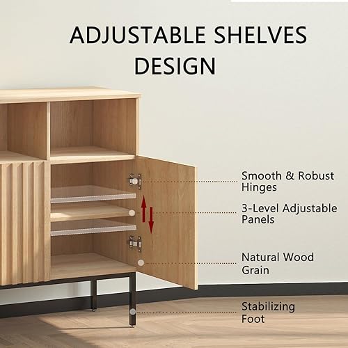 Miniatura 4 de Juego de 2 armarios de almacenamiento estriados Oxford, aparador de buffet con puertas, consola decorativa para sala de estar, comedor, entrada,