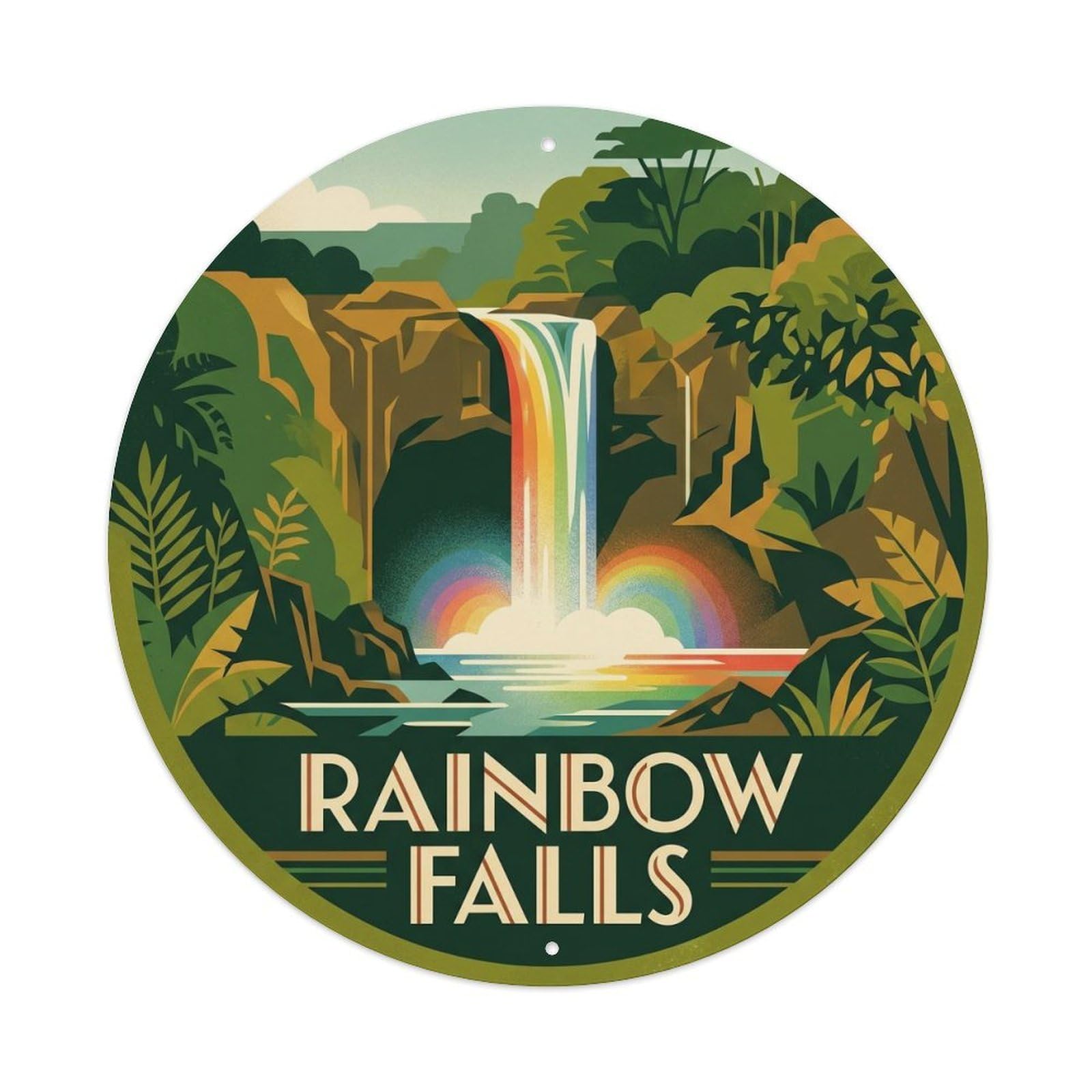Rainbow Falls Hilo Hawaii Tropical Trail Rainforest Metal Tin Sign