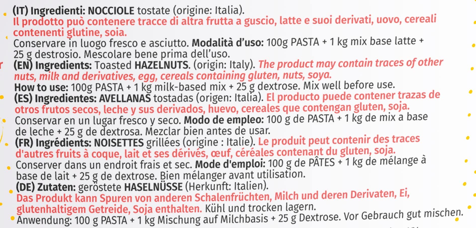 Pasta de avellana Italia 100% pura, para helados, cremas, café y diversos usos en repostería, avellana, 500 gramos