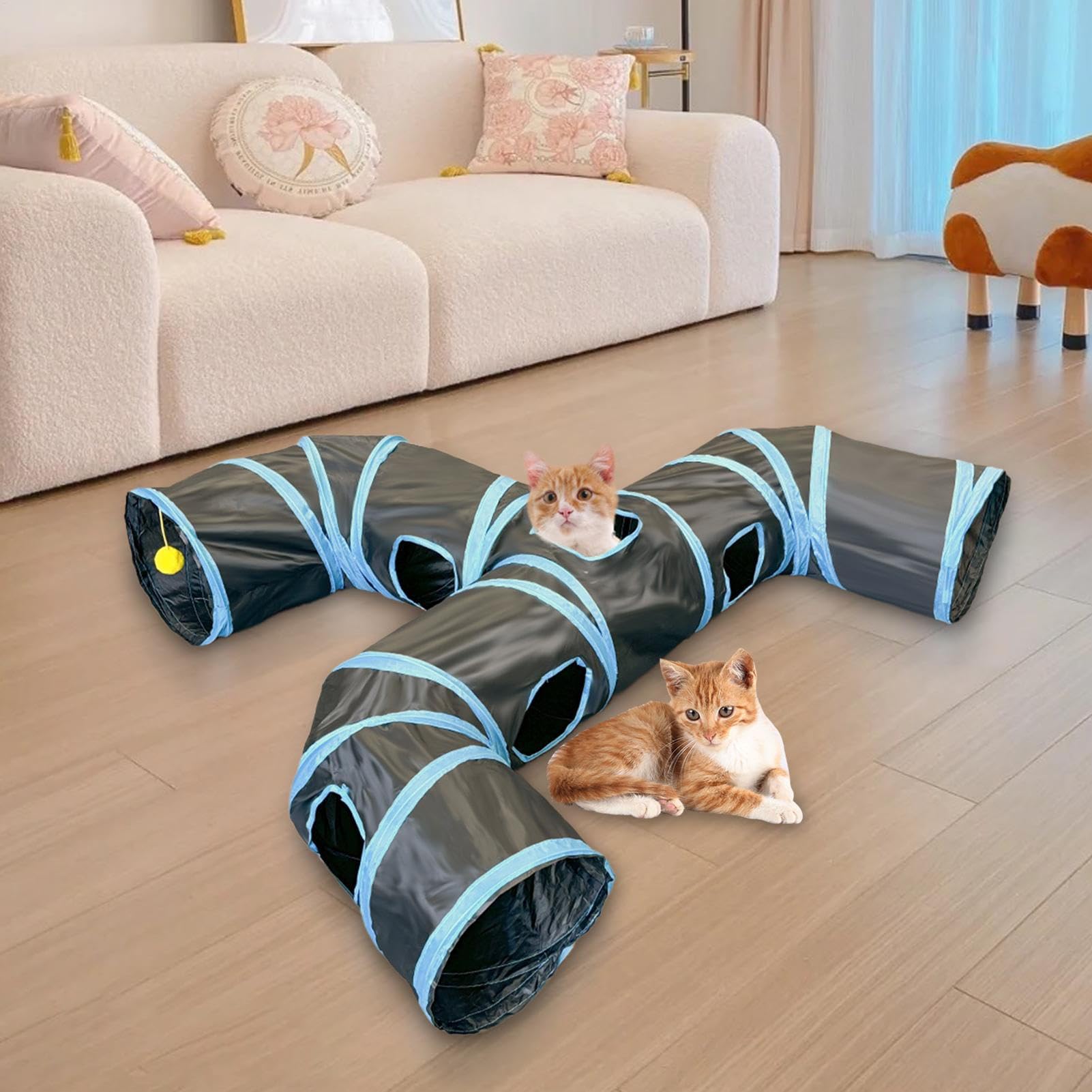 para Gatos – Interactivo de Piel de Gato, Tubo de Juego Plegable, de Actividad para Gatitos, Cachorros, Conejos, Interior y Exterior, enriquecedores Accesorios de Juego