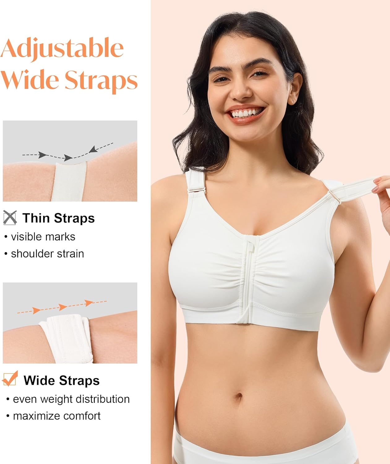 CYDREAM Zip Front Bra for Women Wireless Full Coverage Comfort Everyday Post Surgery Compression Bras Adjustable Straps - Image 2