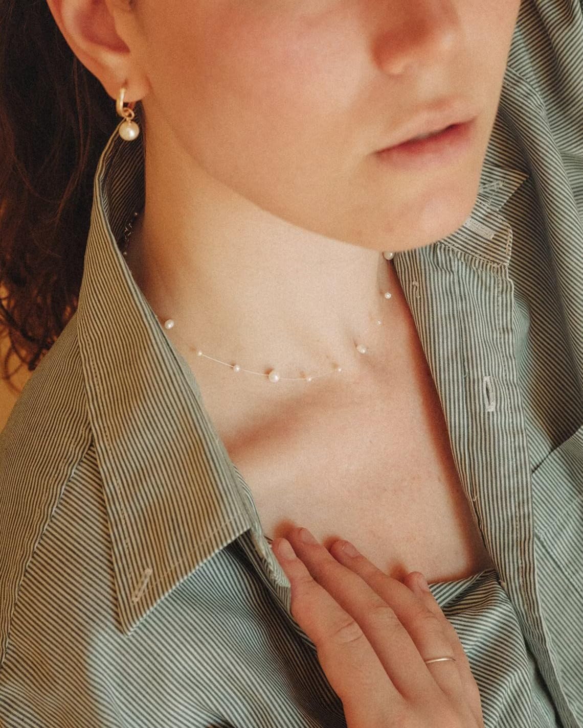 Dainty Gold Pearl Necklaces for Women,Smilebelle Daisy Pearl Necklace Single Simple White Pearls Choker Necklaces Handmade Pearl Jewelry Bridesmaid Gifts - Image 5