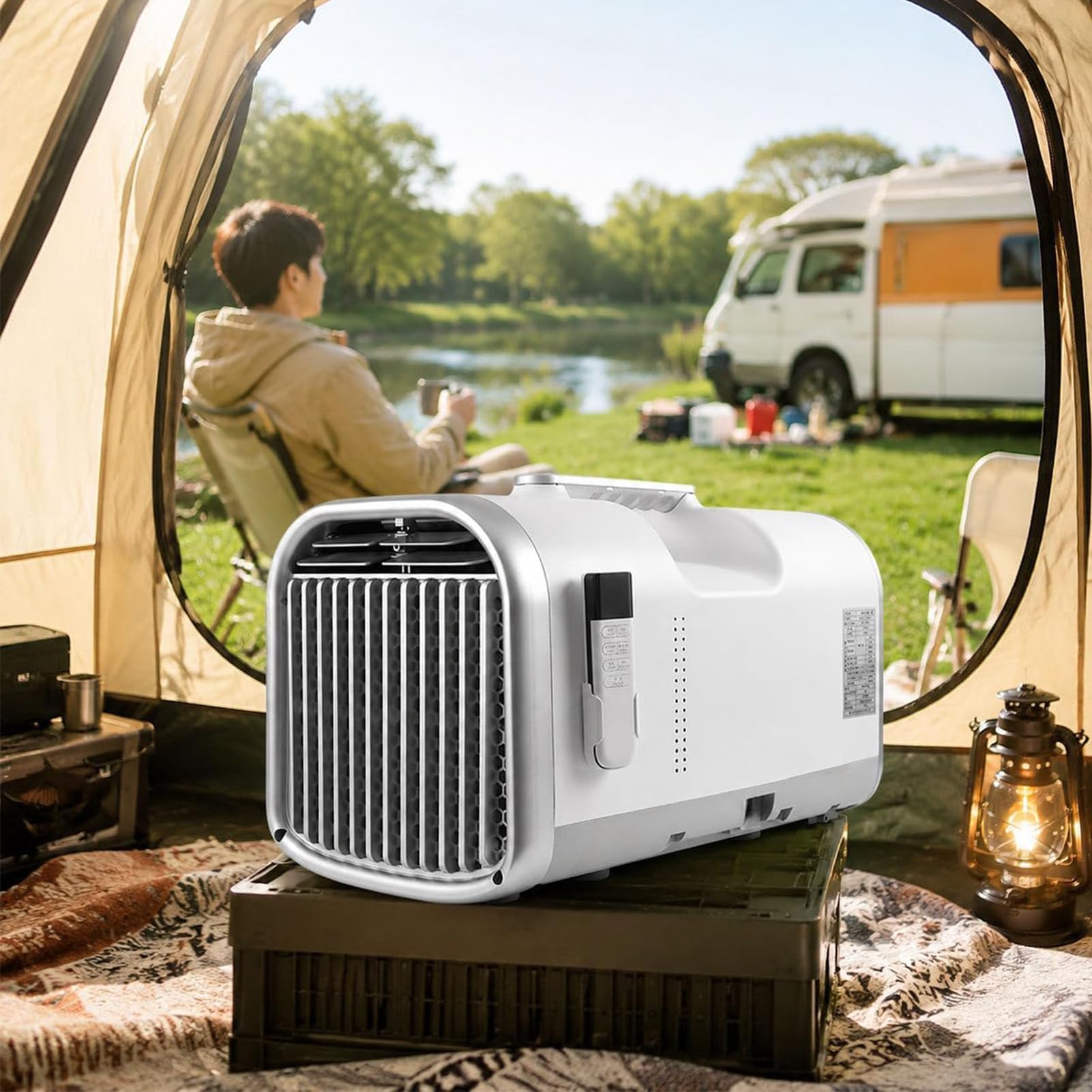 JIANGYUXINLI Compact Portable Air Conditioner 4400-5100BTU 220V/24V, Real Compressor Cooling AC Unit for Camping RV Caravan Bedroom, Quiet 45dB Aircon, 4-in-1 with Dehumidifier, Remote Control, 12H
