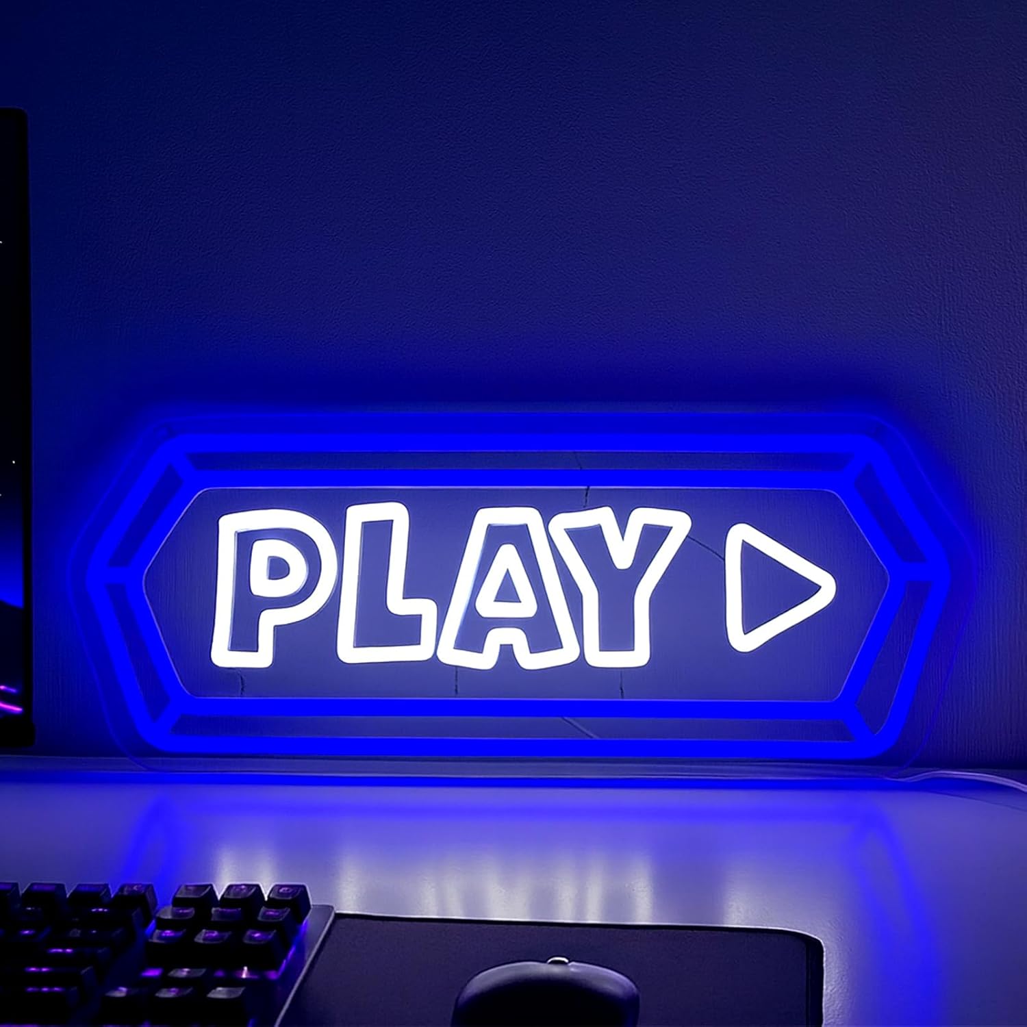 Play Neon Sign for Wall Decor, LED Play Button Light, USB Powered Dimmable Accent for Game Room, Bedroom, Gaming Setup, Gamer Gift