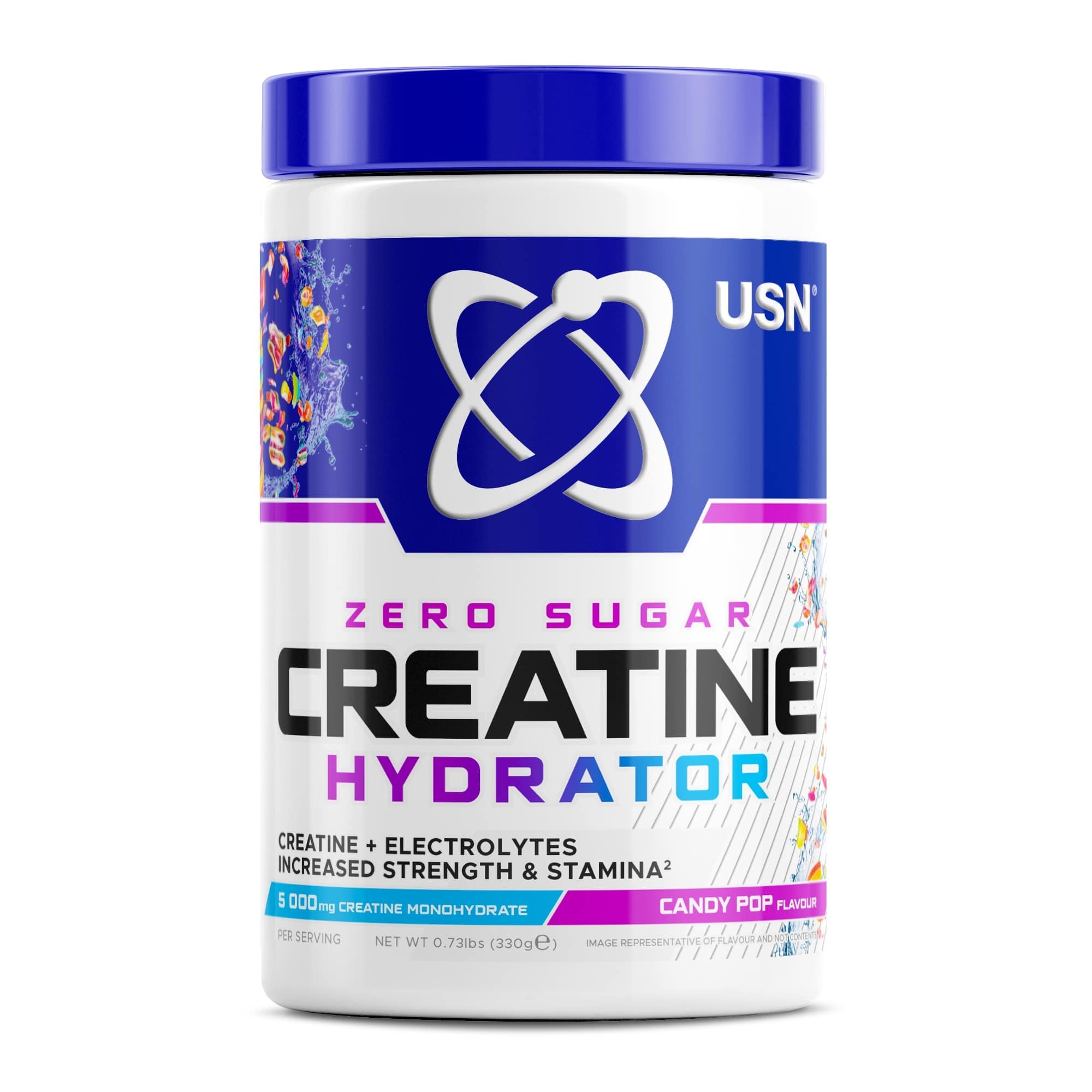 USN Creatine Hydrator - Creatine Monohydrate & Electrolyte Powder Drink with Himalayan Pink Salt & Sugar Free. Supports Muscle Growth, Strength & Hydration. Candy Pop - 330g (30 Servings)