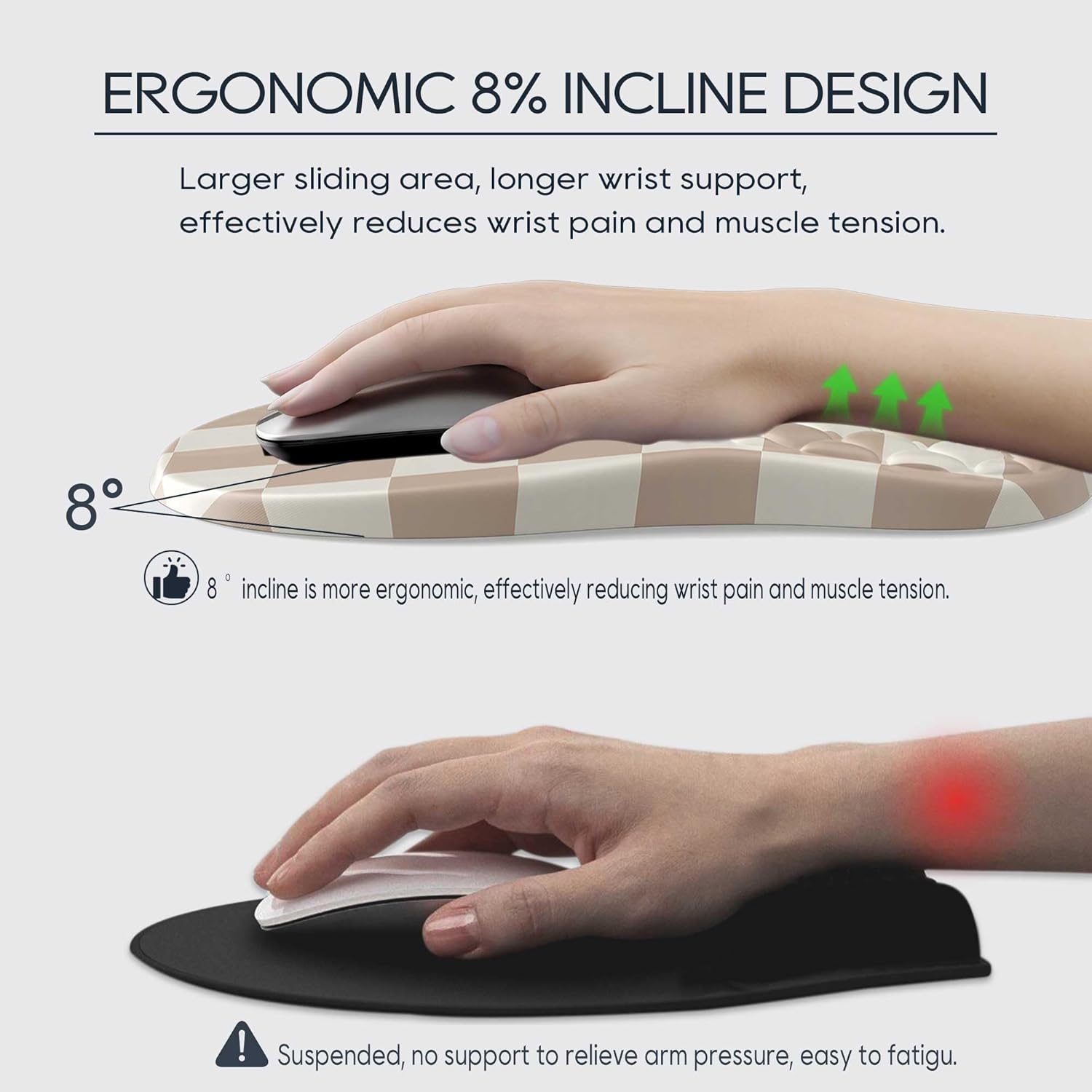 Ergonomic Mouse Pad with Wrist Support, Wrist Rest Mousepad for Carpal Tunnel Pain Relief, Memory Foam with Massage Design, Non-Slip Pu Base for Office and Home,Checkered