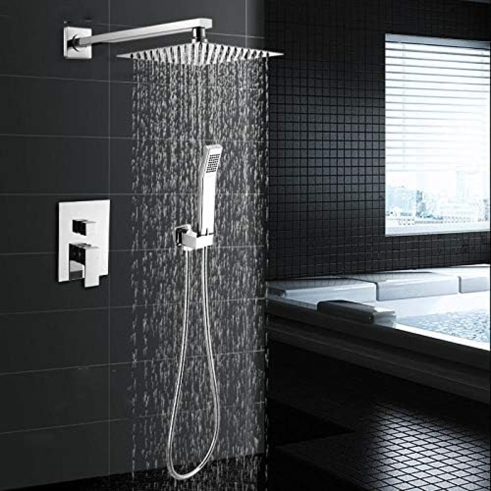 OZBMA Shower Stainless Steel Concealed Set Faucet Square Chrome Head Mixer Tap with Handheld Sprayer Tap-8 Inch,8 Inch,Shower Fau (16 Inch A)
