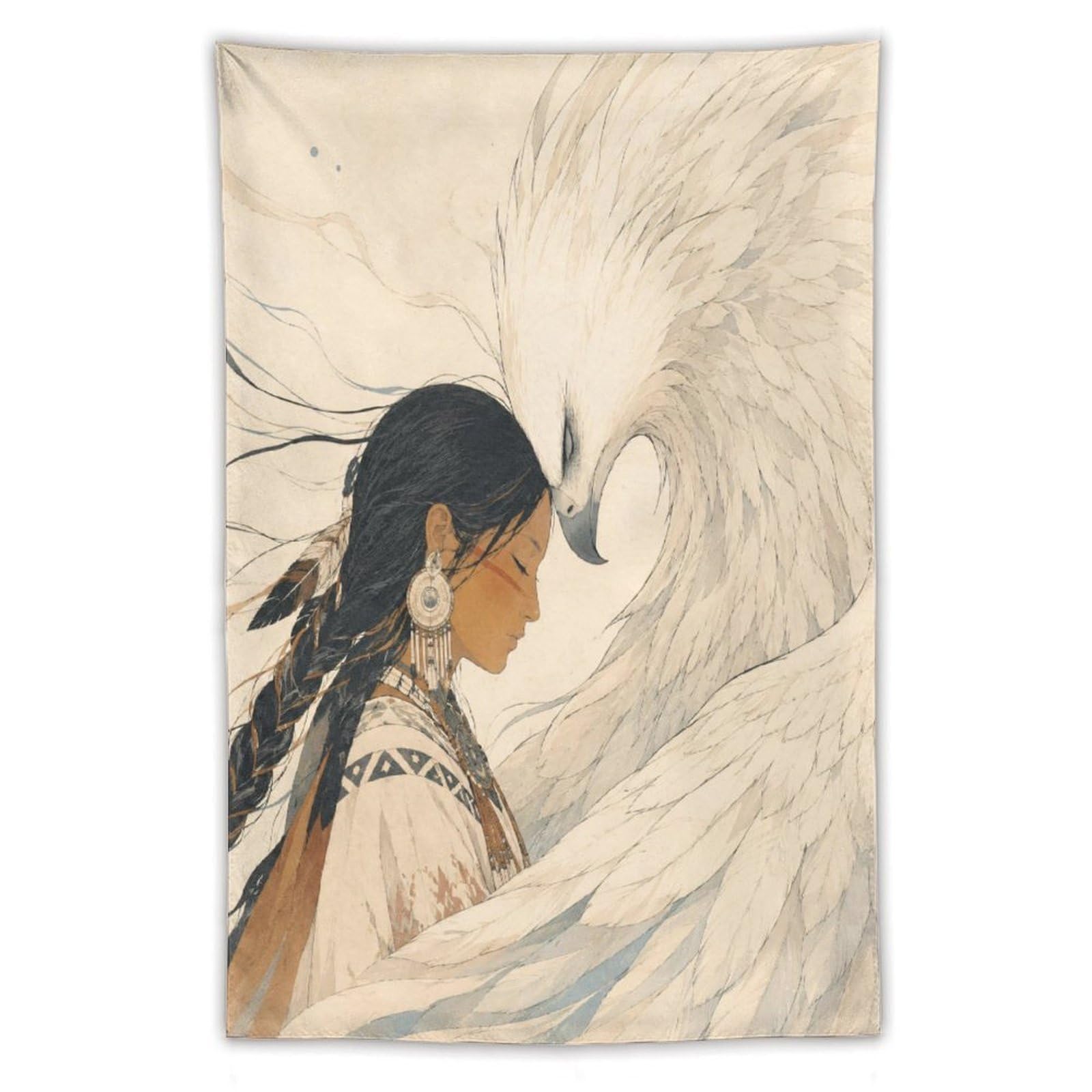 W7C8U2X3 Native Woman with White Bird Wall Tapestry, Entryway