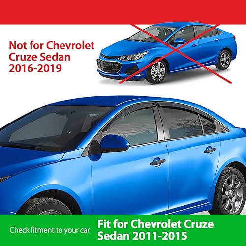 Miniatura 3 de Goodyear Deflectores de ventana inastillables para Chevrolet (Chevy) 2011-2015 Cruze Sedan, protectores de lluvia adhesivos, viseras de ventana,