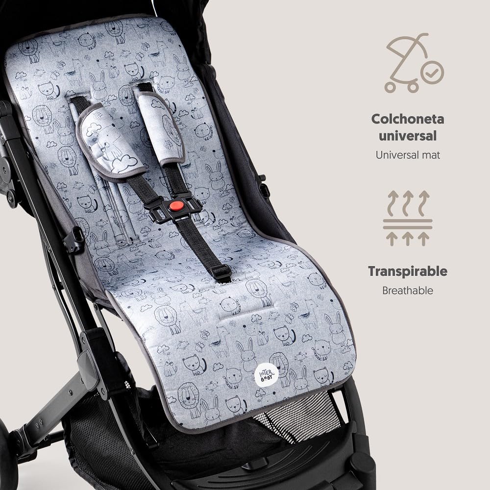 Colchoneta Silla de Paseo Universal Transpirable Idela para Verano con tejido 3d Cojín Silla de Paseo para el Cochecito o Silleta - danielstore (Animalitos gris) — view 9
