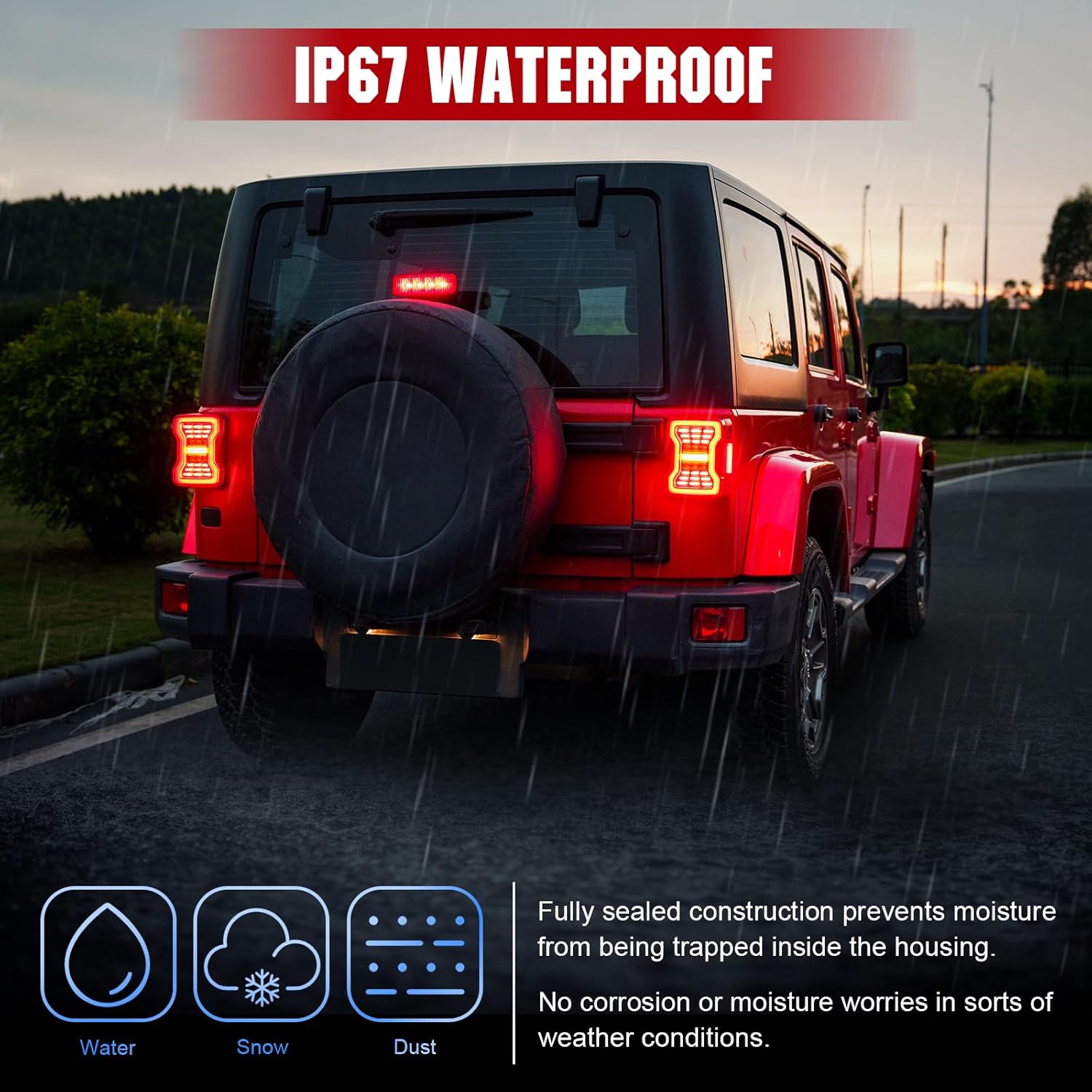 LED Tail Lights Replacement for Wrangler JK JKU 2007-2018, Rear Brake Taillights with Turn Signal Running lights & Reverse Lights, 2 Packs