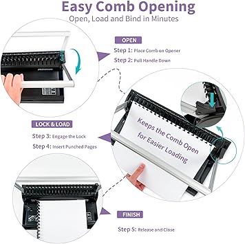 Binditek Binding Machine, 19-Hole, 145 Sheets, Comb Binder Machines with 30 PCS 1/2 Binding Combs, for Letter Size, Fixed Margin