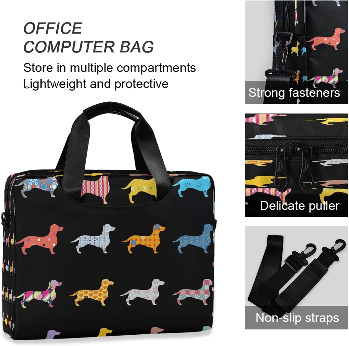 Decorative Dogs Dachshund And Double Exposure Laptop Messenger Bag Case Sleeve Crossbody Briefcase for Men Women with Shoulder Strap Handle 13 14 15.6 inch