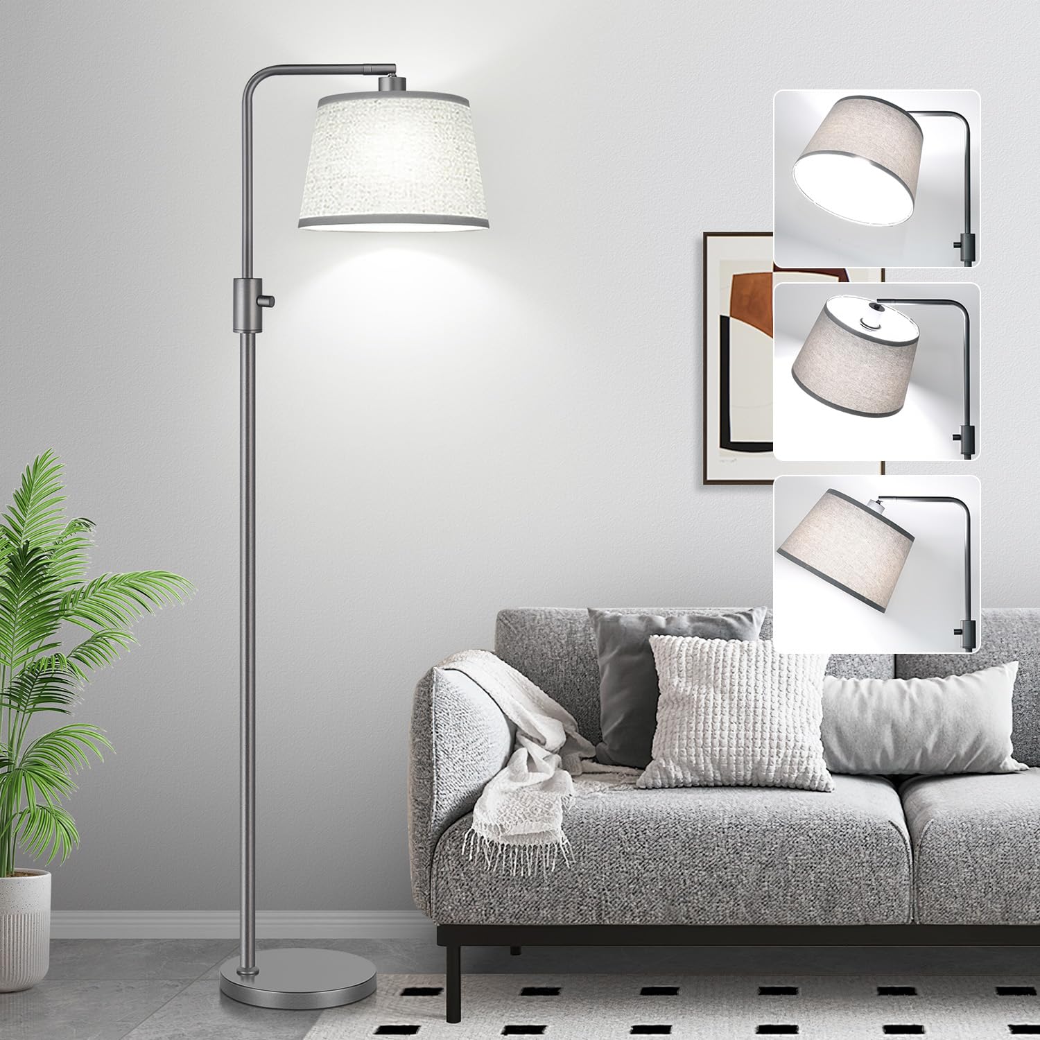 DHD stub 99 ライトグレー Upgraded】 Dimmable Floor Lamp, 1000 Lumens LED Edison Bulb