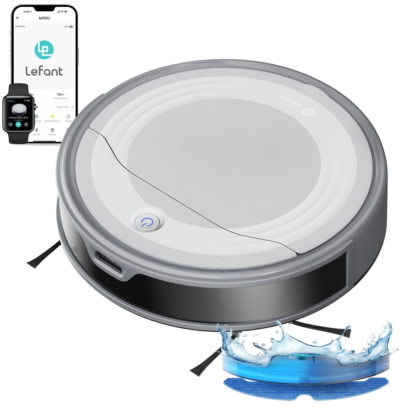 LEFANT M310 Ultra Robot Aspirapolvere e Lavapavimenti 6000Pa, Navigazione ToF con Sensore PSD 190°, 170min di Autonomia, Compatibile con APP/Alexa, Ideale per Peli di Animali e Pavimenti Dur