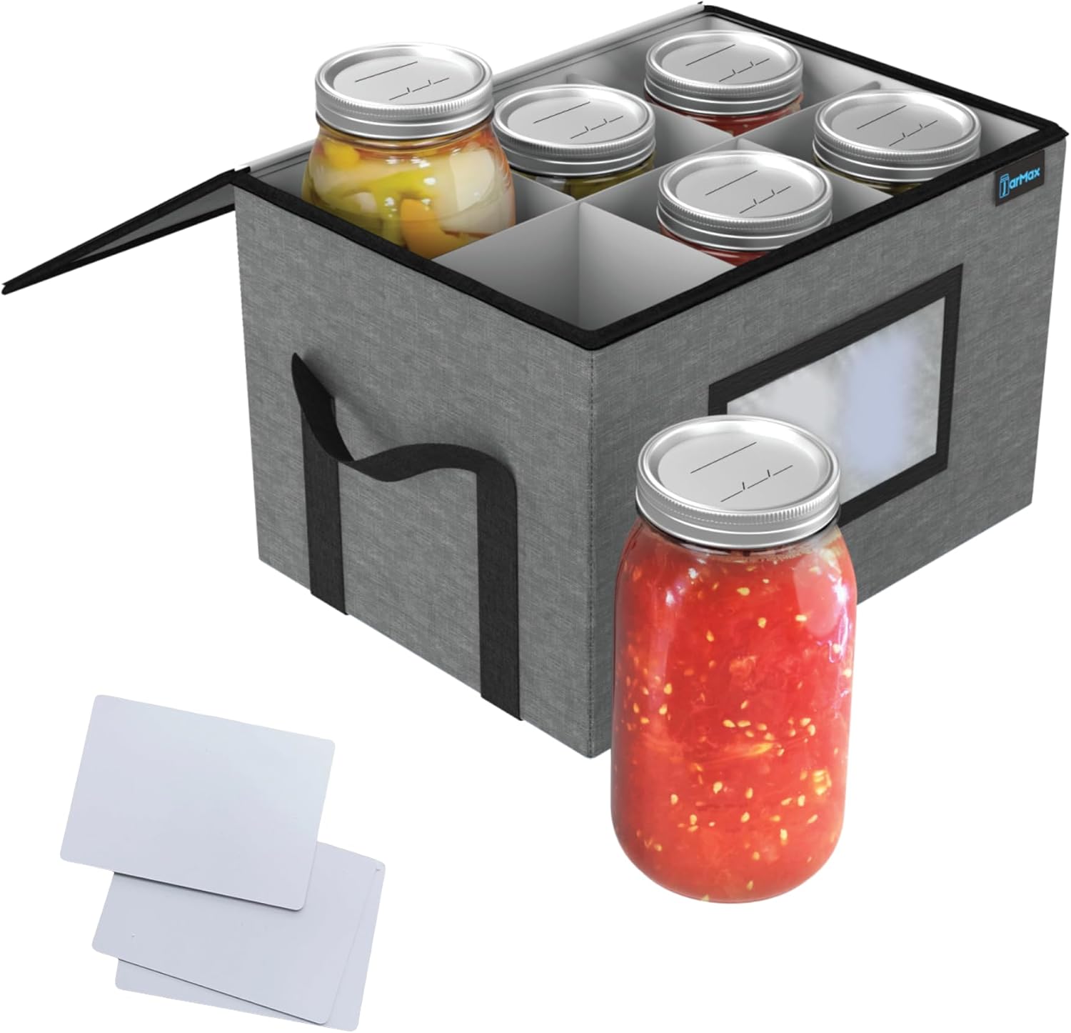 64 oz 1/2 Gallon jars Storage Containers, Sturdy Canning Jar Storage Containers Holds 6 64oz Ball Mason Jars, Foldable Canning Organizer, Stackable Home Storage Box with Lid & Label holder