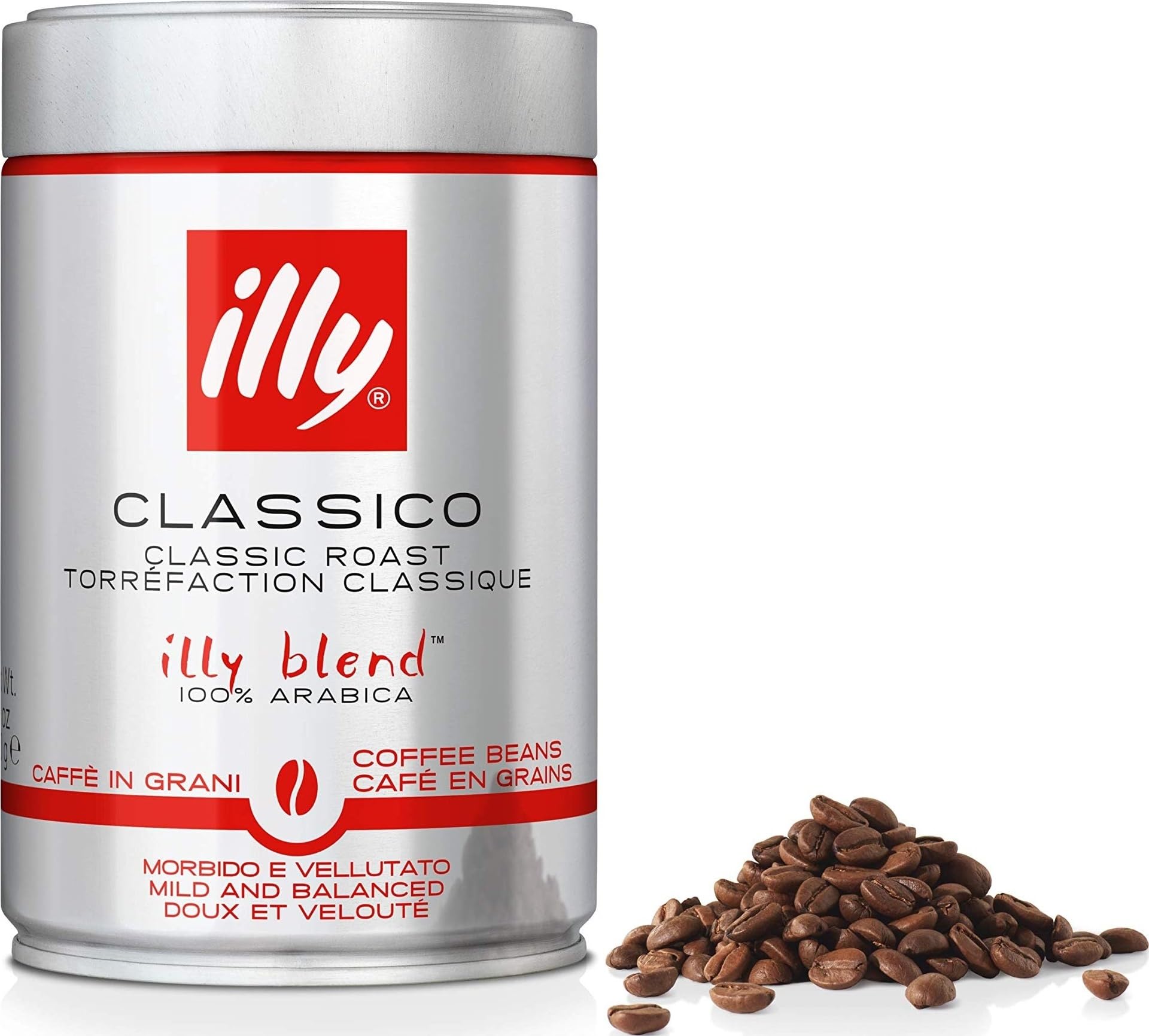 illy Classico Coffee Beans, 100% Arabica Blend, Medium Roast, Intensity 5/9, Smooth & Balanced with Caramel & Floral Notes, Suitable for Bean to Cup & Fresh Grinding, 250g