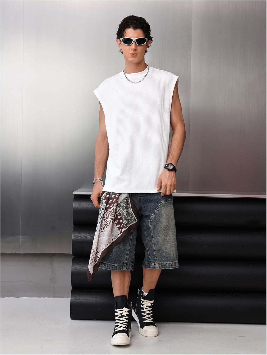 OYOANGLE Men's Ribbed Knit Workout Tank Top Crew Neck Sleeveless Muscle Shirts Basic Undershirts - Image 4