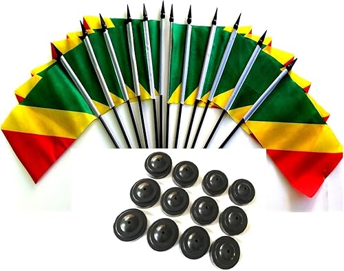 Miniatura 90 de Una docena de banderas y bases de escritorio Nauru, 12 banderas de poliéster en miniatura para oficina y pequeñas con 12 soportes negros Banderas