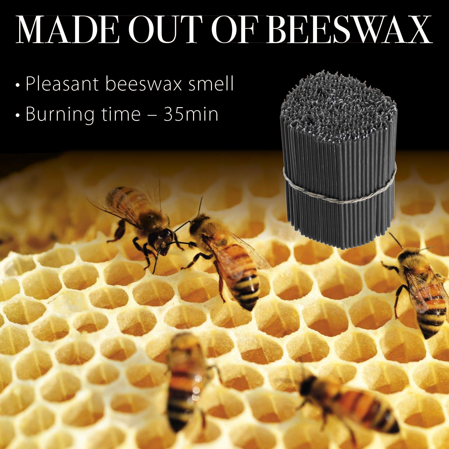 Danilovo Velas de Cera de Abeja (Negro) – Velas Ortodoxas Para Oración, Rituales, de Decoración de Mesa, N120, Altura 16 cm, 300 Unidades