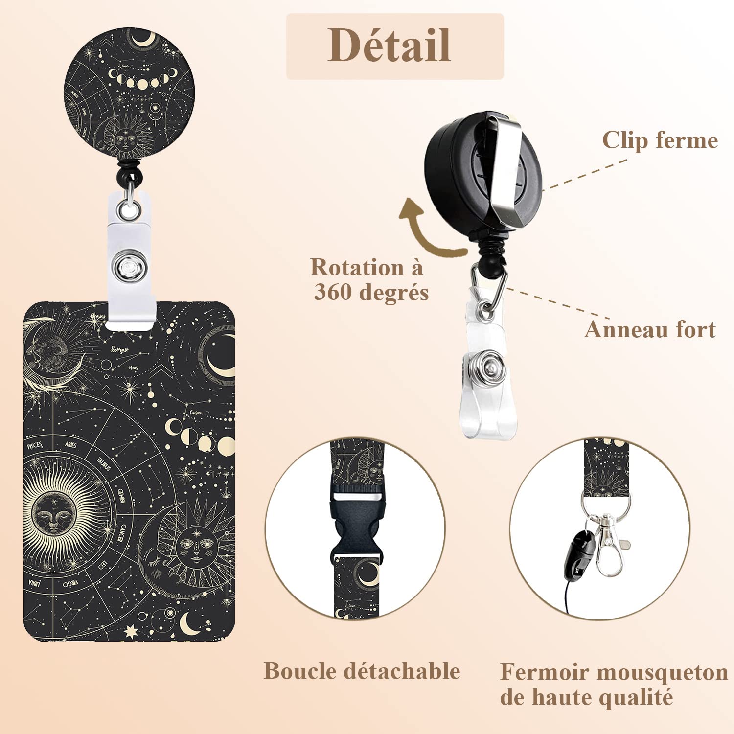 Fodlon Porta Badge Da Collo Retrattile Colore Nero Portabadge Collo Con - Foto 9