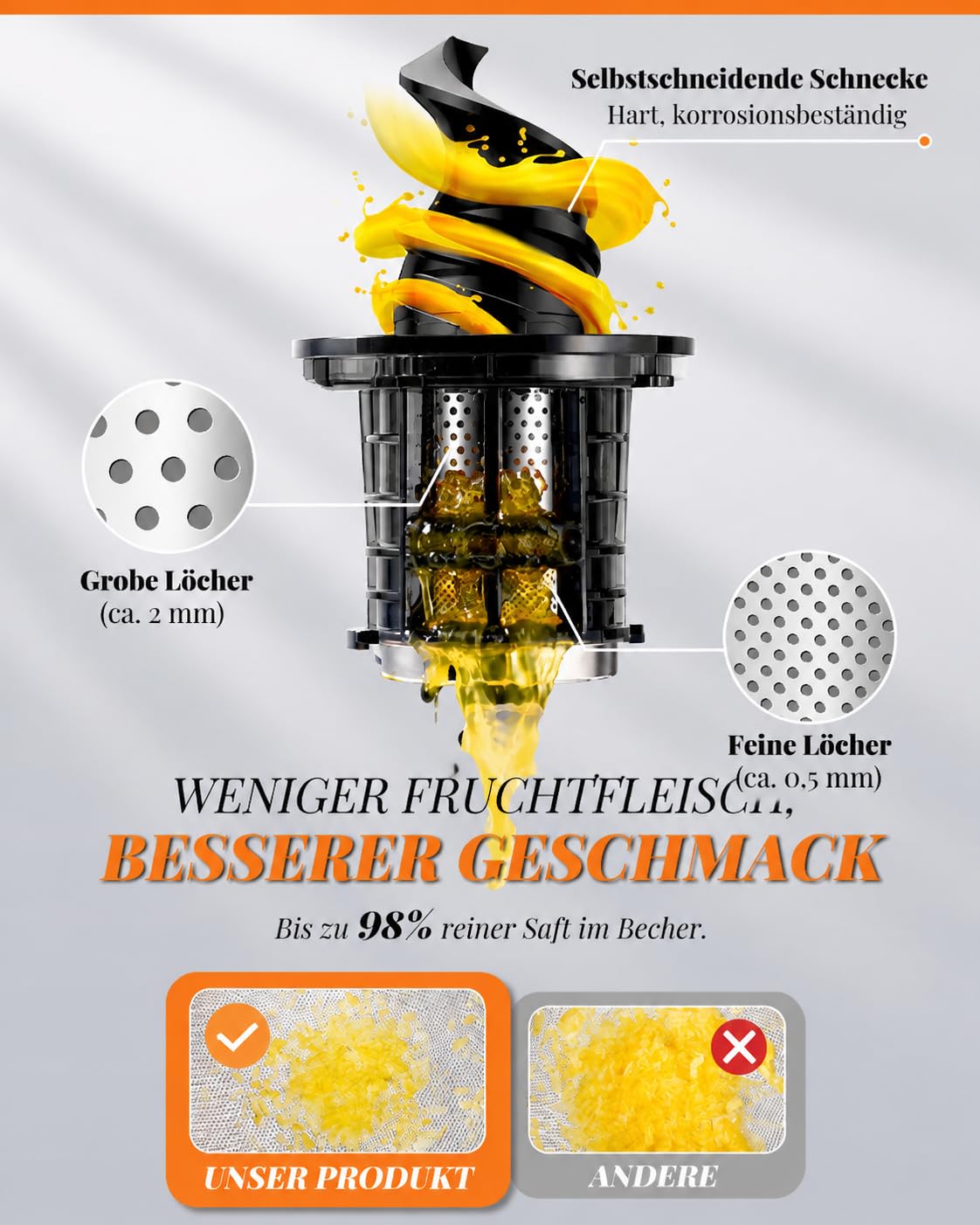 GDOR Kaltentsafter mit großem K 89 mm, langsamer Kaugummi, leise, hohe Effizienz, leicht zu reinigen, BPA-frei, zweischichtige Filter, Bürste inklusive