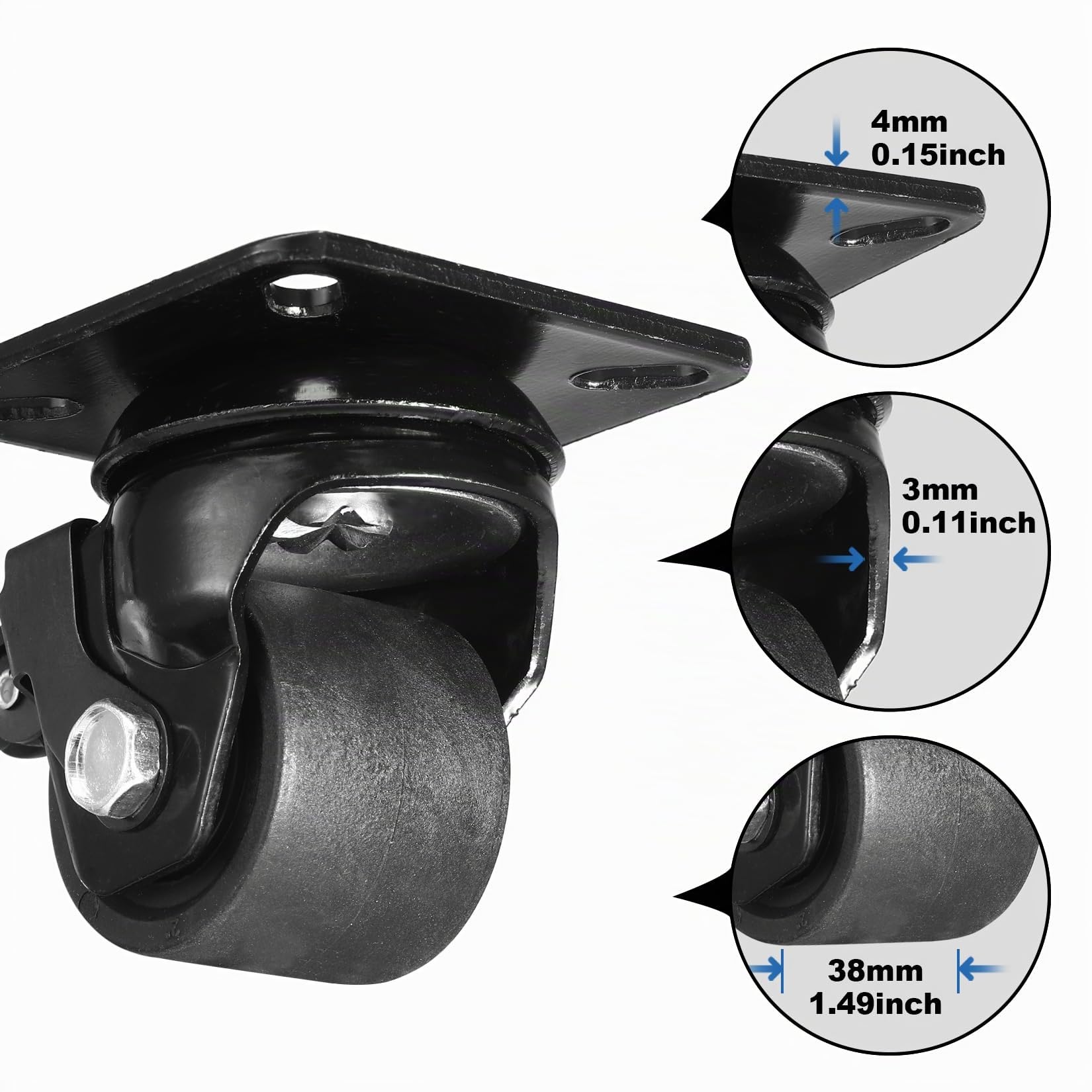 W B D WEIBIDA Schwerlastrollen 50MM, Extra Breite 4 Rollen mit Bremse Tragkraft 1000KG,Langlebige,Leise und Robuste Nylon-Möbelrollen Transportrollen,Rollen Groß für Möbel,Werkbänke und Industrielle