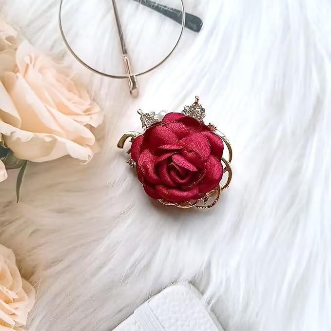 Broche Ancienne Vintage - Cristaux Roses, Perle, Couleur Argent - Référence *5040 - Occasion