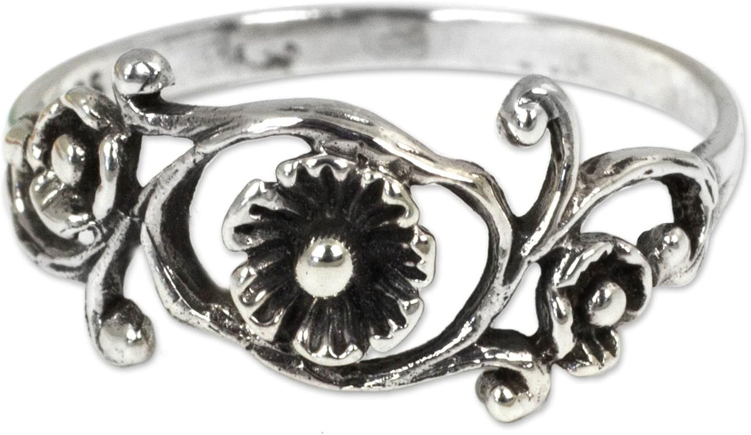 NOVICA Artisan Handmade .925 Sterling Silver Flower Ring Floral Band from Thailand 'Lotus Rose'