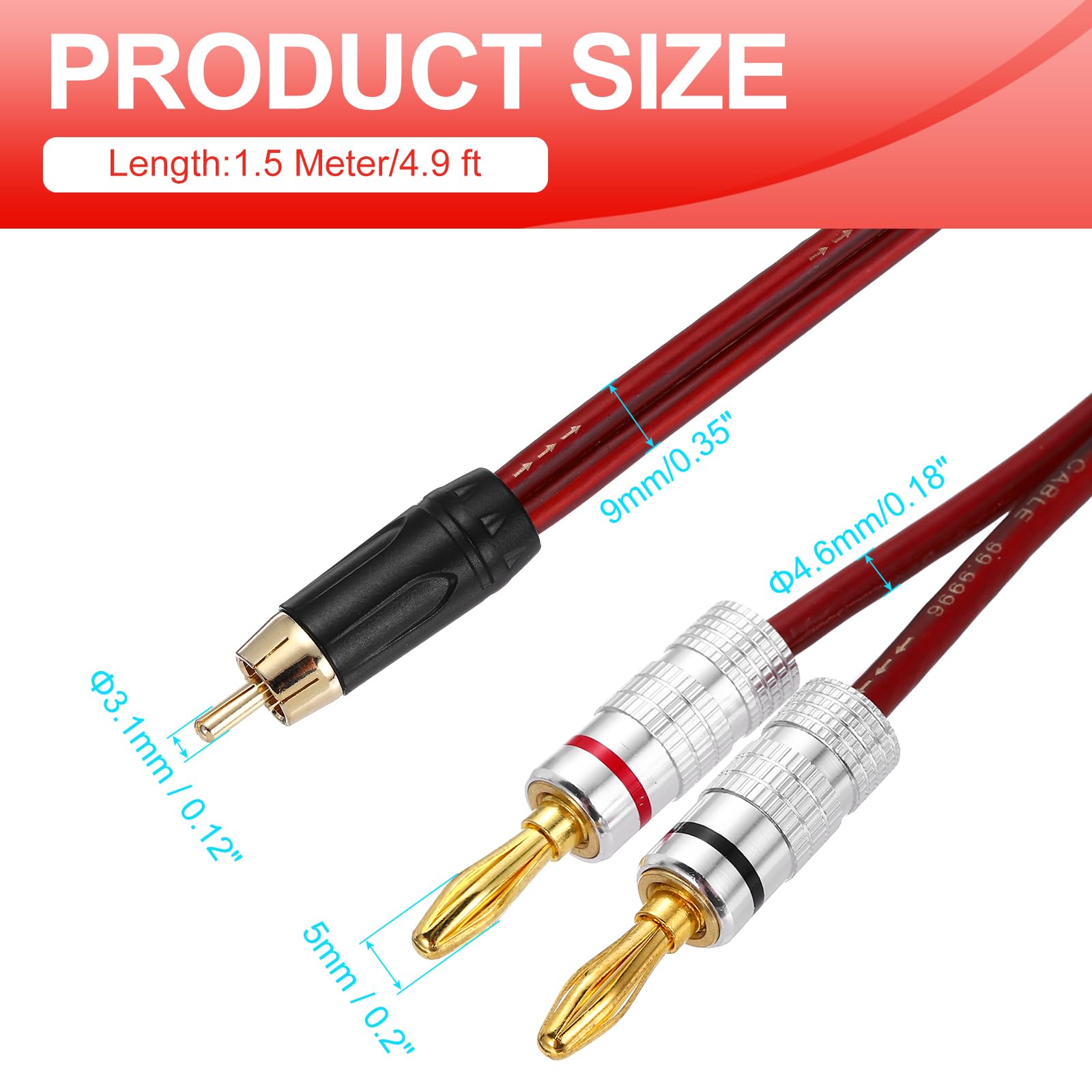 Amazon | uxcell 2個セット 1 RCA → 2 4mm バナナプラグ スピーカー