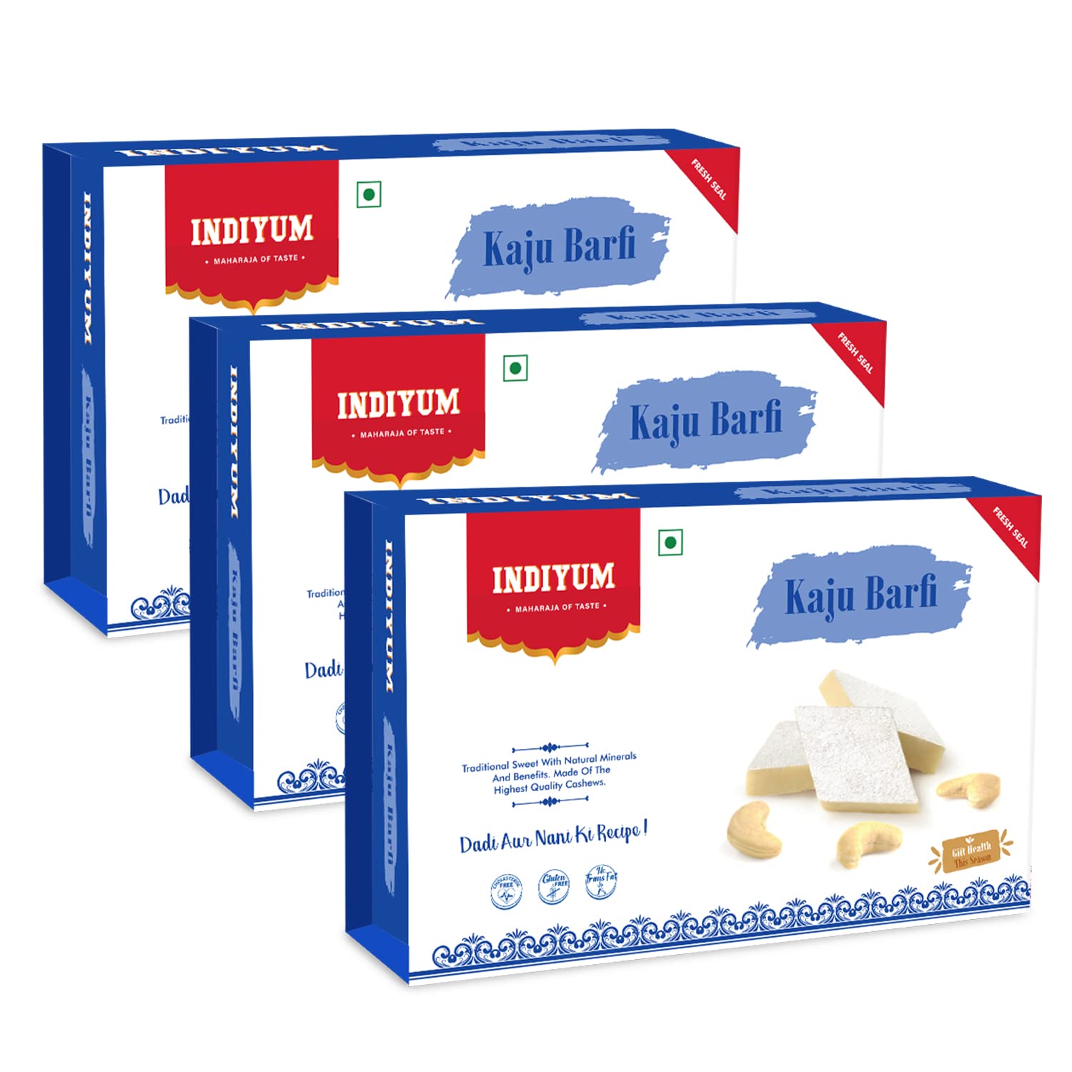 Indiyum Indian Sweet Kaju Barfi 200 Gm, Pack Of 3