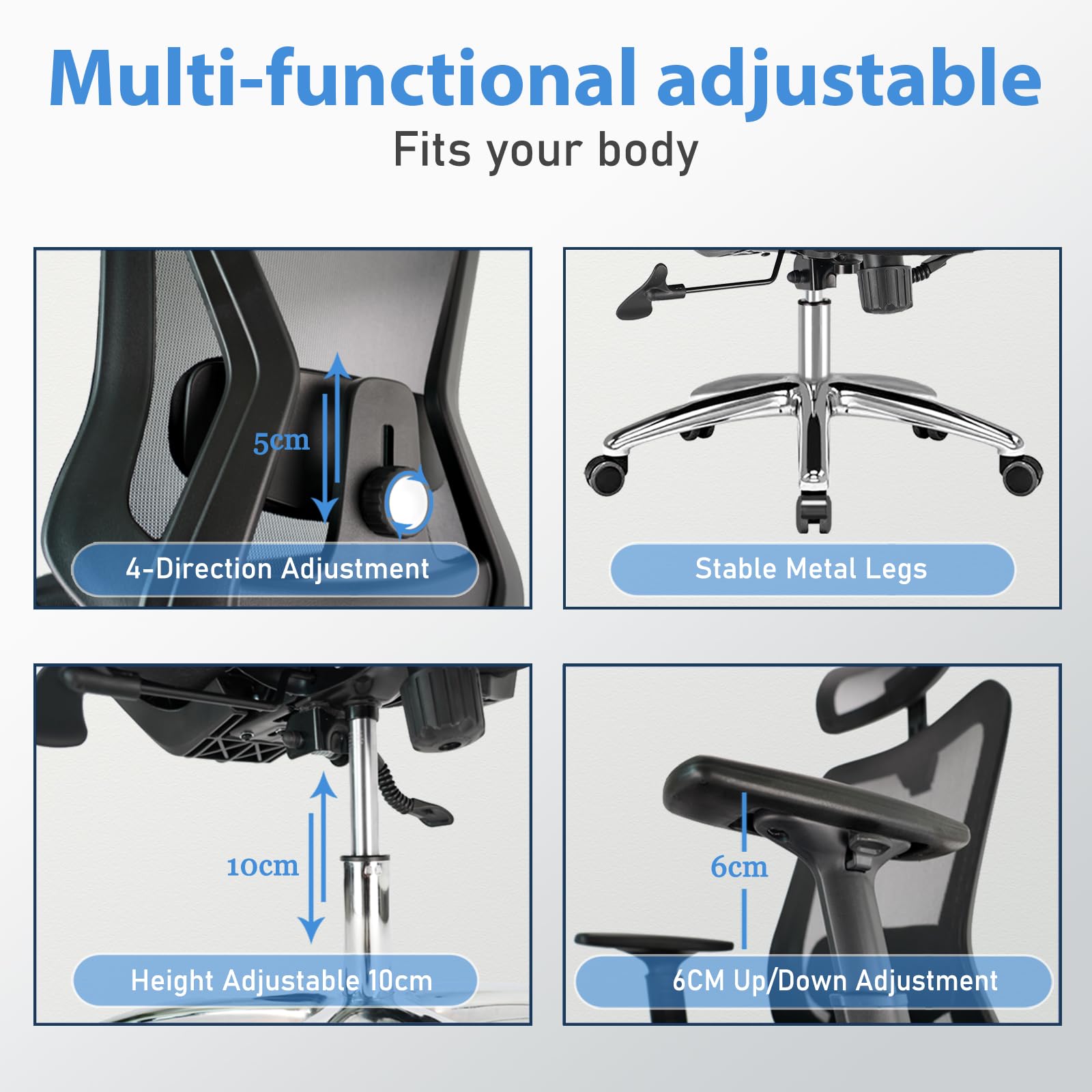 Durrafy Sedia Ufficio Ergonomica, Sedia Scrivania con 2D Poggiatesta, Supporto Lombare Regolabile und Braccioli, 90°-130° Reclinabile Poltrona Ufficio in Rete Traspirante per la Casa, Ufficio e Gaming