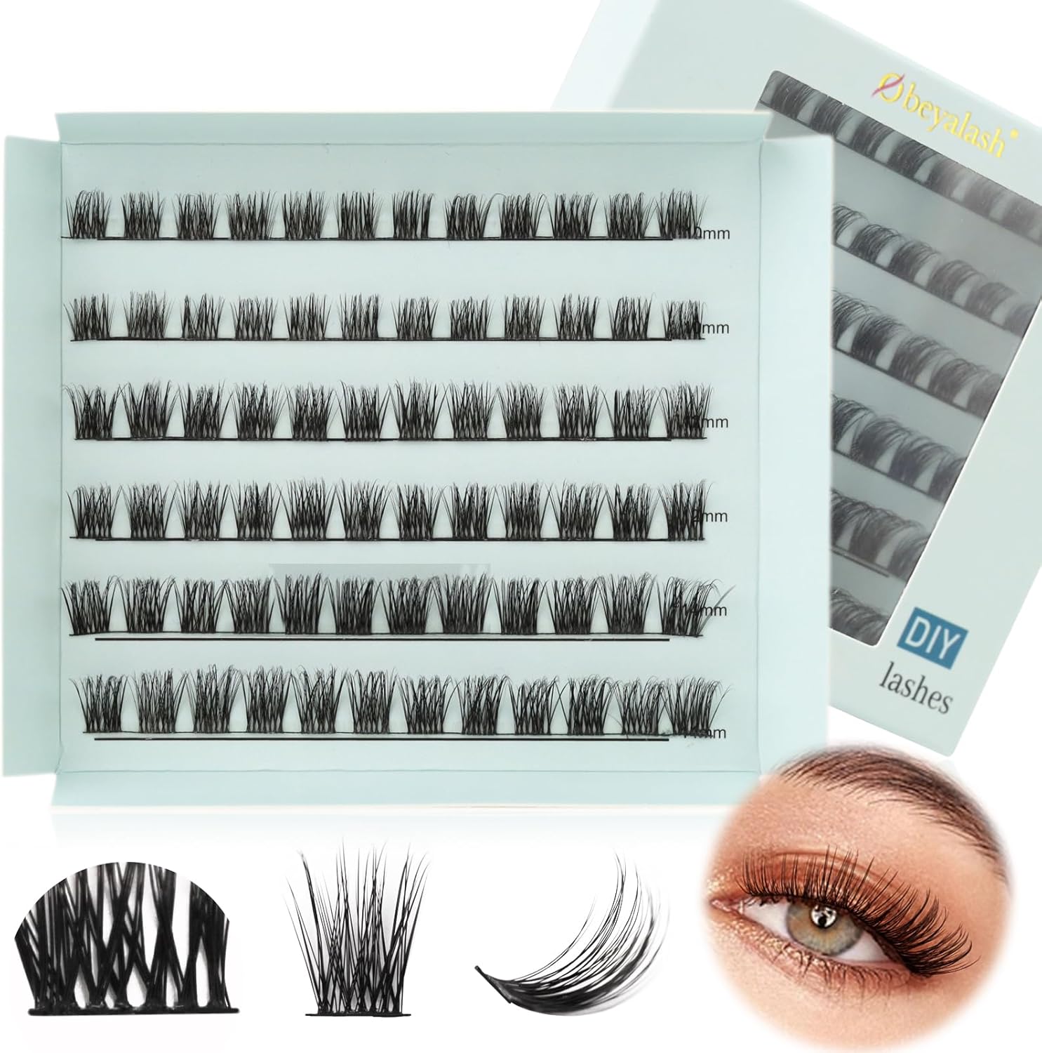 Obeyalash Volume Eyelashes 84 Cluster DIY Eyelash Extensions Cluster Eyelashes, Thin Band False Eyelashes 100% Handmade 10mm 12mm 14mm from (C-2 mix)