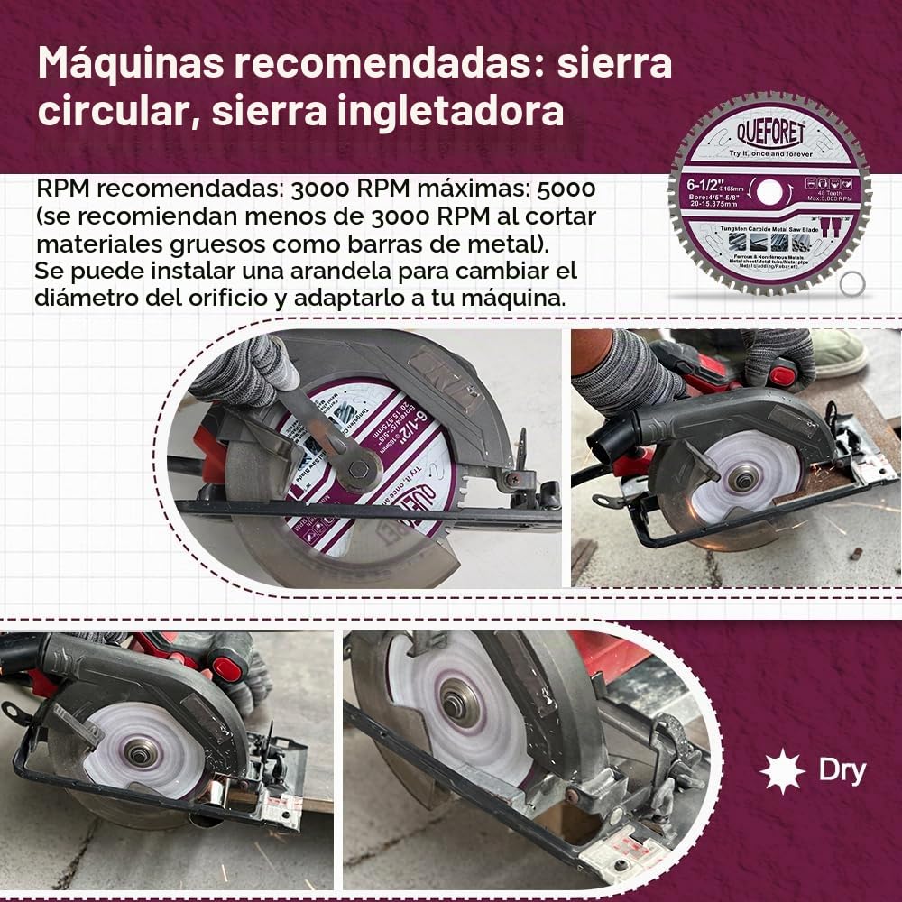 165mm Hoja de Sierra Circular - Disco Corte Metal, 20mm Orificio con Arandela de 15,875mm para Hierro Acero Metal Chapa/Tubo/Barra, 48 Dientes
