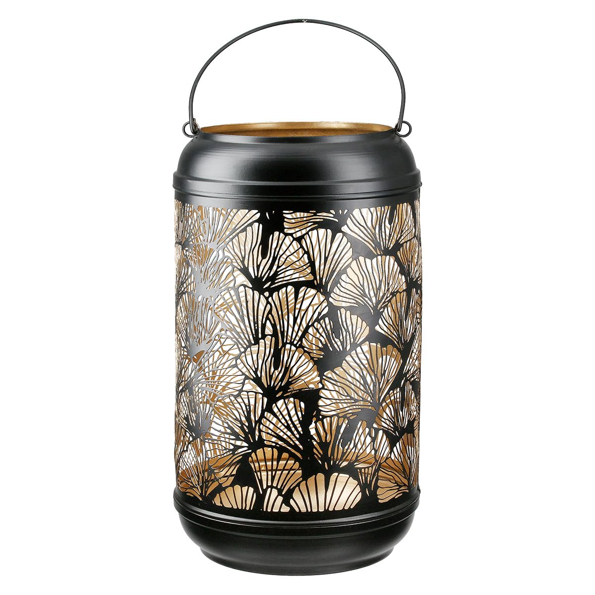 GILDE Ginkgo Lantern Metal – Matt Black – Height 36 cm x Diameter 20 cm – Decorative Pattern – Lantern