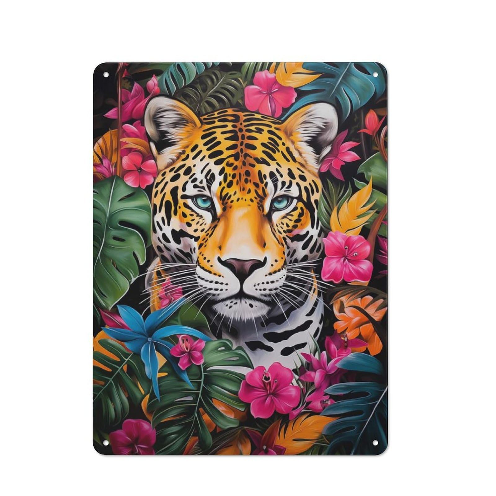 Vintage Tin Sign 40x30cm with Jaguar in Jungle Bloom for Hobby Room Or Studio, for Metal Sign Collectors, for Garage And Workshop Walls