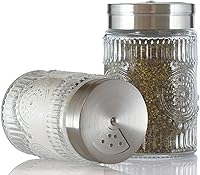 Vista 1 de 2 Pack Glass Salt and Pepper Shakers with Adjustable Pour Holes, 120ml Refillable Spice Dispensers for Himalayan, Table, Kitchen(Short-Sunflower)