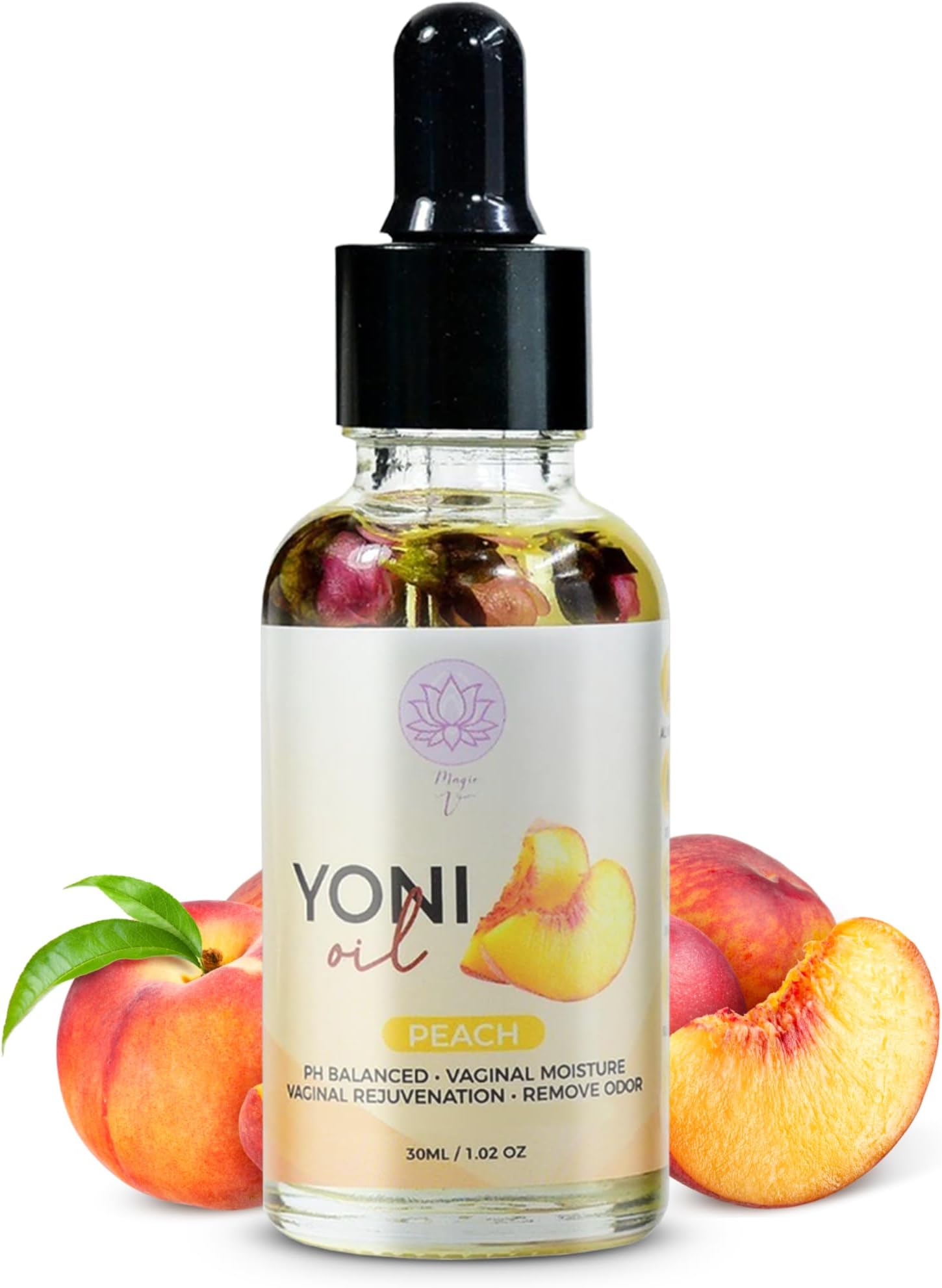 Magic V Yoni Oil for Women – Organic Feminine Care Vaginal Moisturizer, pH Balance & Odor Control, Soothes Ingrown Hair & Razor Bumps - Peach Scent