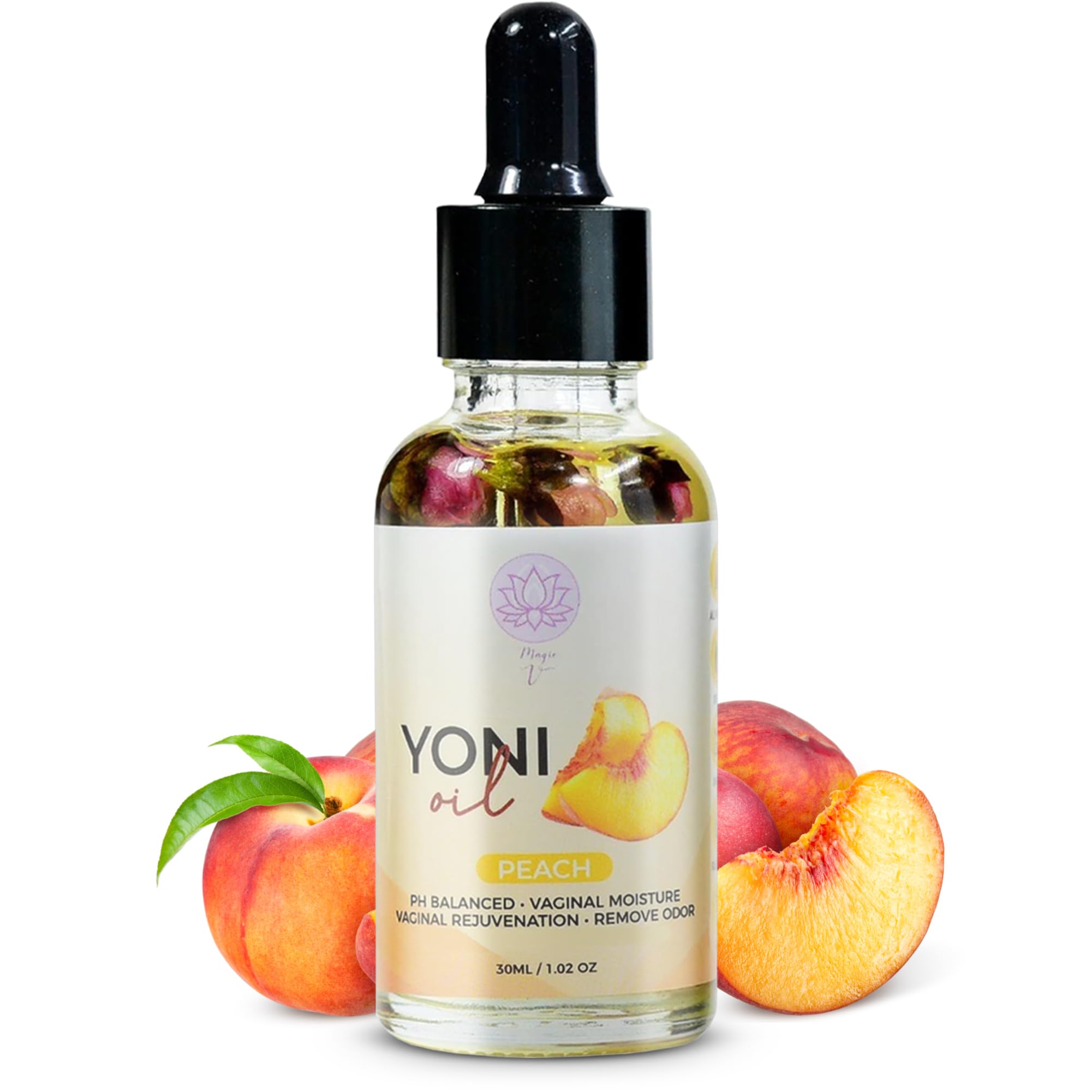 Magic V Yoni Oil for Women – Organic Feminine Care l Moisturizer, pH Balance & Odor Control, Soothes Ingrown Hair & Razor Bumps – Peach Scent