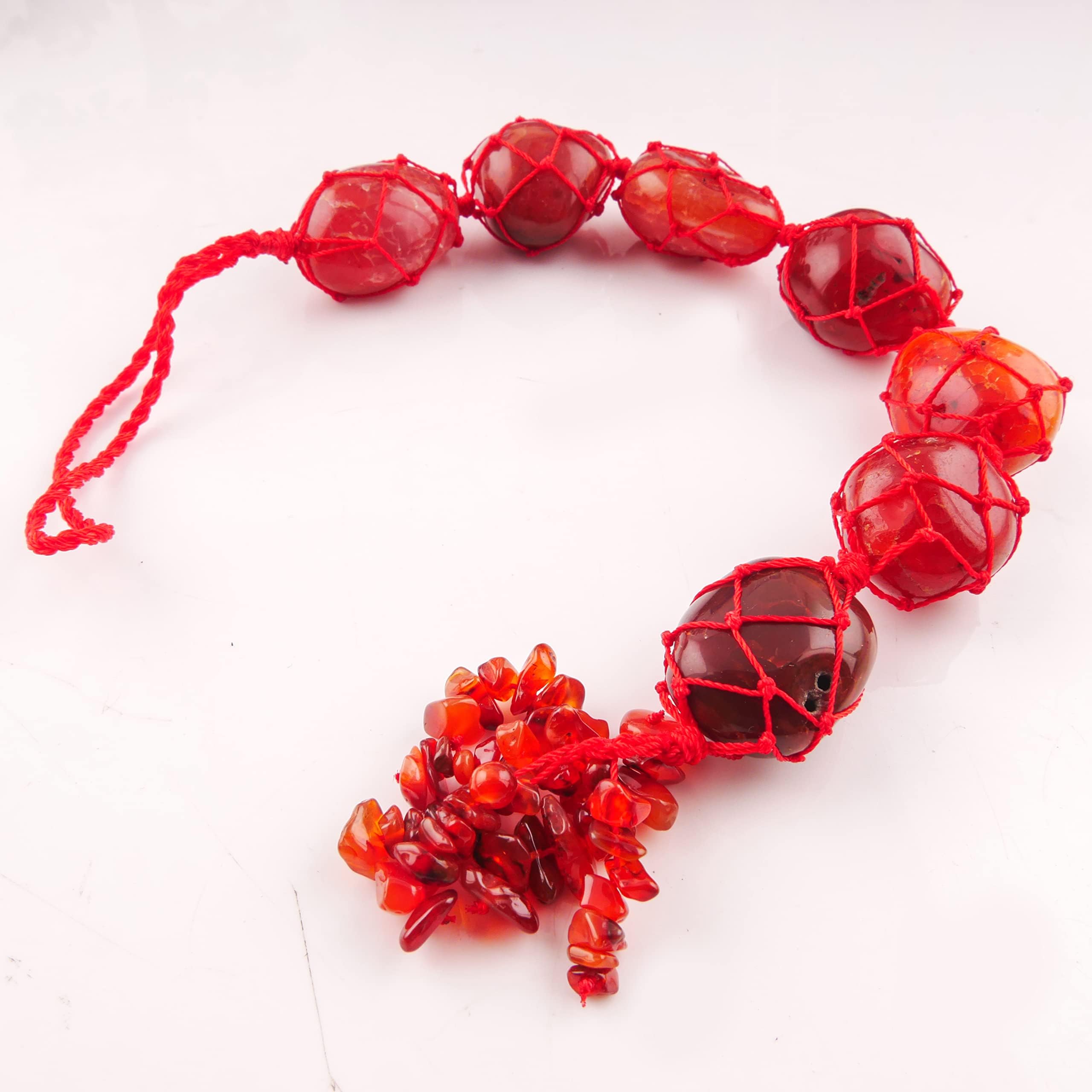 PYOR Carnelian Crystal Tumbled Wall Hanger Chakra Balancing Gemstone Tassel Hanging Ornament Window/Wall/car hangings Reiki Aura Cleansing Good Luck Charm Chakras Stones Natural Home Decor