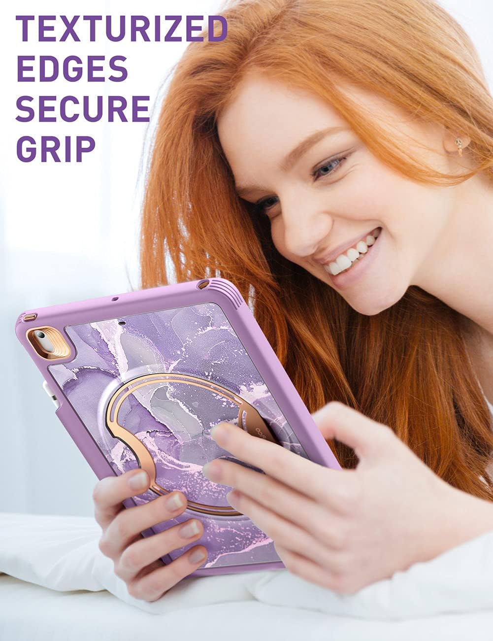 Clayco Nebula Case for iPad 9th/8th/7th Generation Case 10.2 Inch 2021/2020/2019, Multi-Angle Viewing Full Body Stand Cover for iPad 10.2" with Built-in Screen Protector & Pencil Holder, Purple