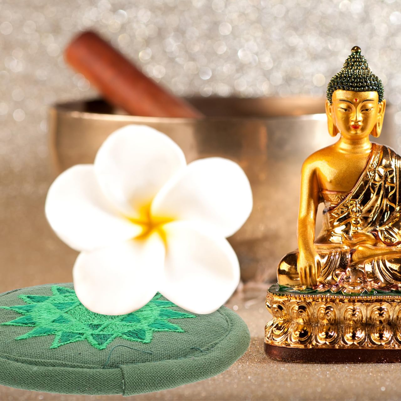 BESTonZON Cojín para cuenco tibetano de Buda, base redondeada, almohadilla de meditación religiosa de alta calidad, almohadilla de bordado para yoga y meditación, idea de regalo para amigos, verde
