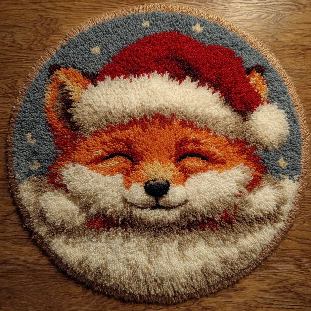 kitphoenix Round DIY Latch Hook Rug Kits Fox 20X20Inch (50X50Cm) Easy for Beginners Round Carpet Crochet Yarn Craft Large Rug Hook and Latch Tapestry for Home Decor