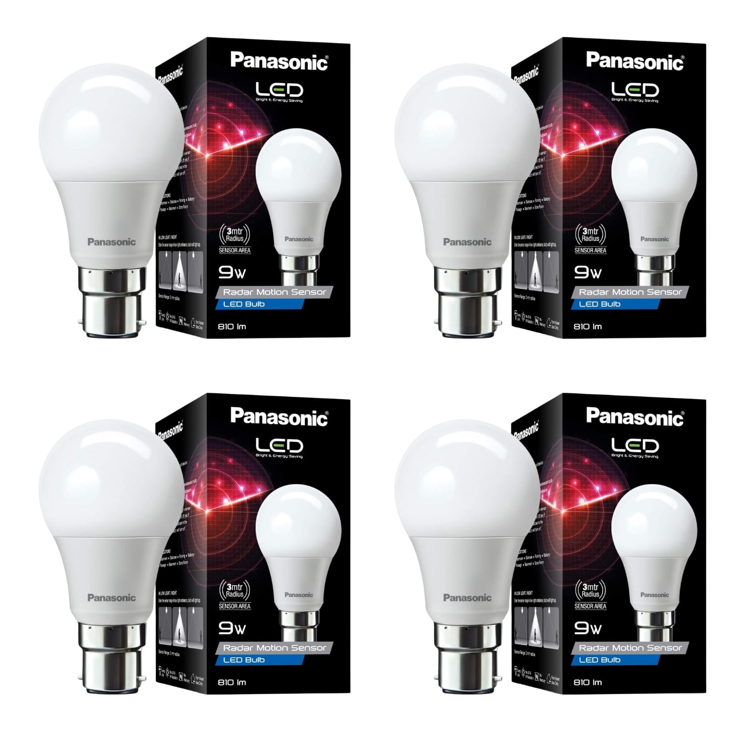Panasonic 9 Watt Motion Sensor B22 Led Bulb for Home with 3 Mtr Radius Sensor Area, Auto Off After 15 Sec Comes with 25000 Bh Life and 1 Yr Warranty (Pk4)-image-6