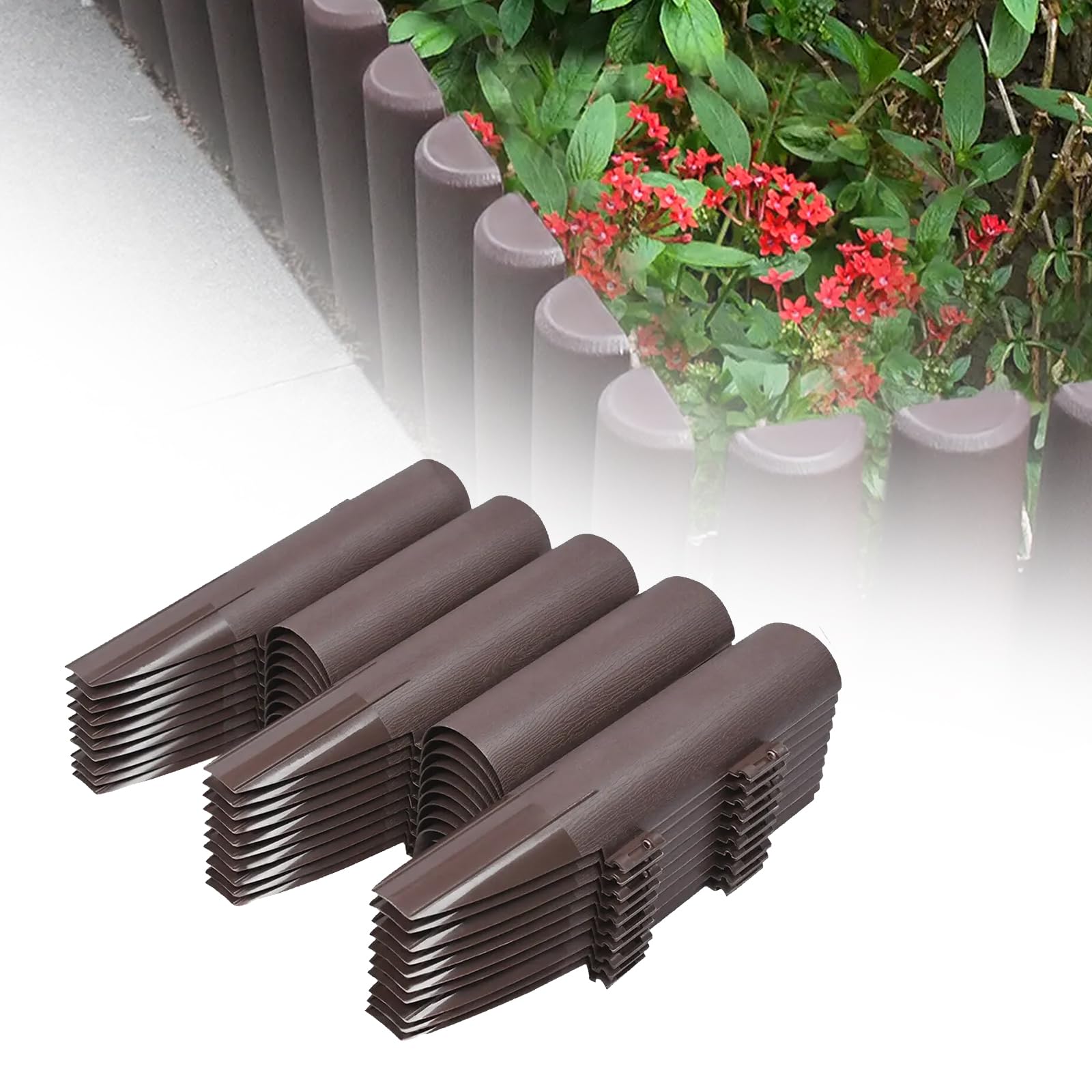 Bordo per prato, 8,4 m, in plastica, per aiuole, per giardino, 1 elemento (lunghezza x altezza x 28 x 24 cm), marrone, 30 pezzi