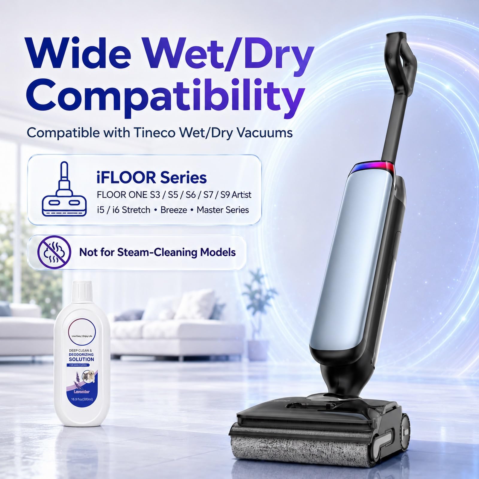 Detergente per Pavimenti Compatibile con Tineco FLOOR ONE, 2 L | 2 Lavanda + 2 Limone, 4 x 500 ml; formula a bassa schiuma, asciugatura rapida e senza aloni su pavimenti duri sigillati