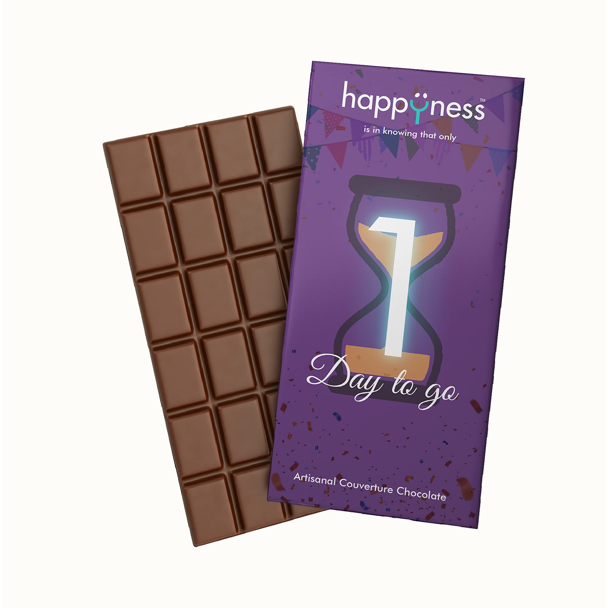 Happyness Countdown 1 Day To Go Artisanal Chocolate Gift - 100 g (55% Dark Chocolate)