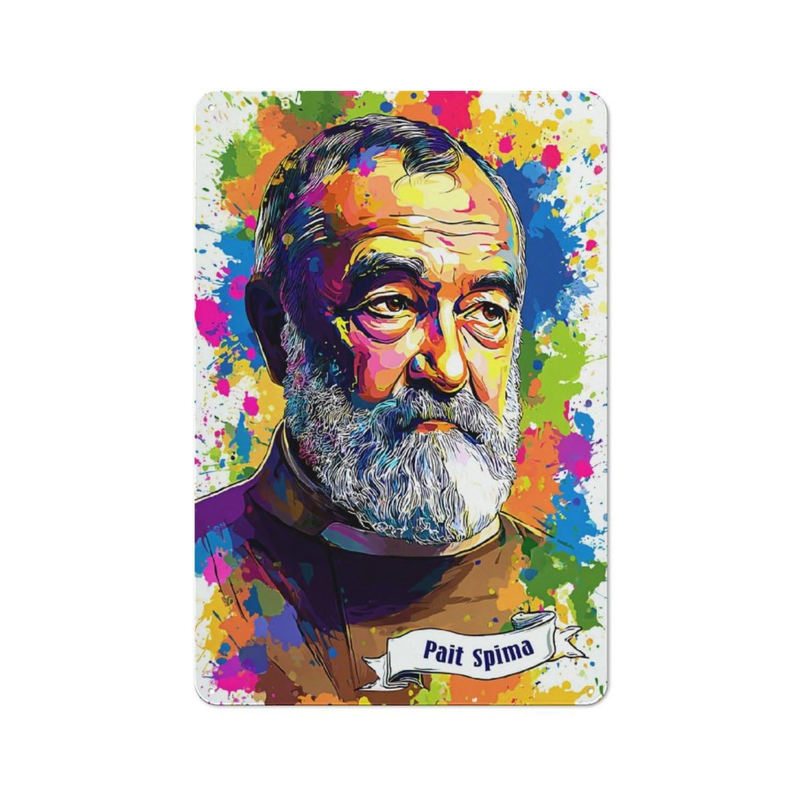 Junmoney Colorful Portrait Of Padre Pio Metal Wall Sign 30X20cm Featuring For Garage Or Workshop, For Vintage Wall Decor Fans, For Metal Sign Collectors